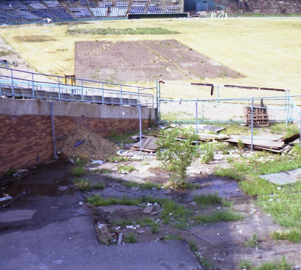 The right field corner with temporary stands having been removed