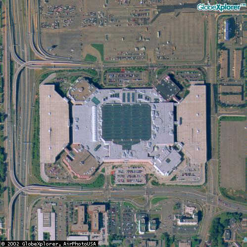 Aerial view of the Mall of America which now sits where Met Stadium once graced the landscape