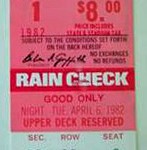 Opening Day ticket for April 6, 1982