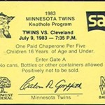 !983 Twins Knothole program ticket. Click on the ticket to see the full image.