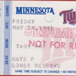 1991 Twins complimentary ticket. Click on the ticket to see the full image.