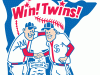 1976 - 1986 Primary logo - Twins shaking hand over a river on Minnesota with Win! Twins! above