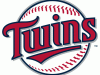2010 to 2022 alternate logo - Twins in red with an underscore highlighting win on a baseball