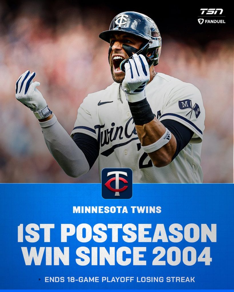 Twins win first playoff game since 2004